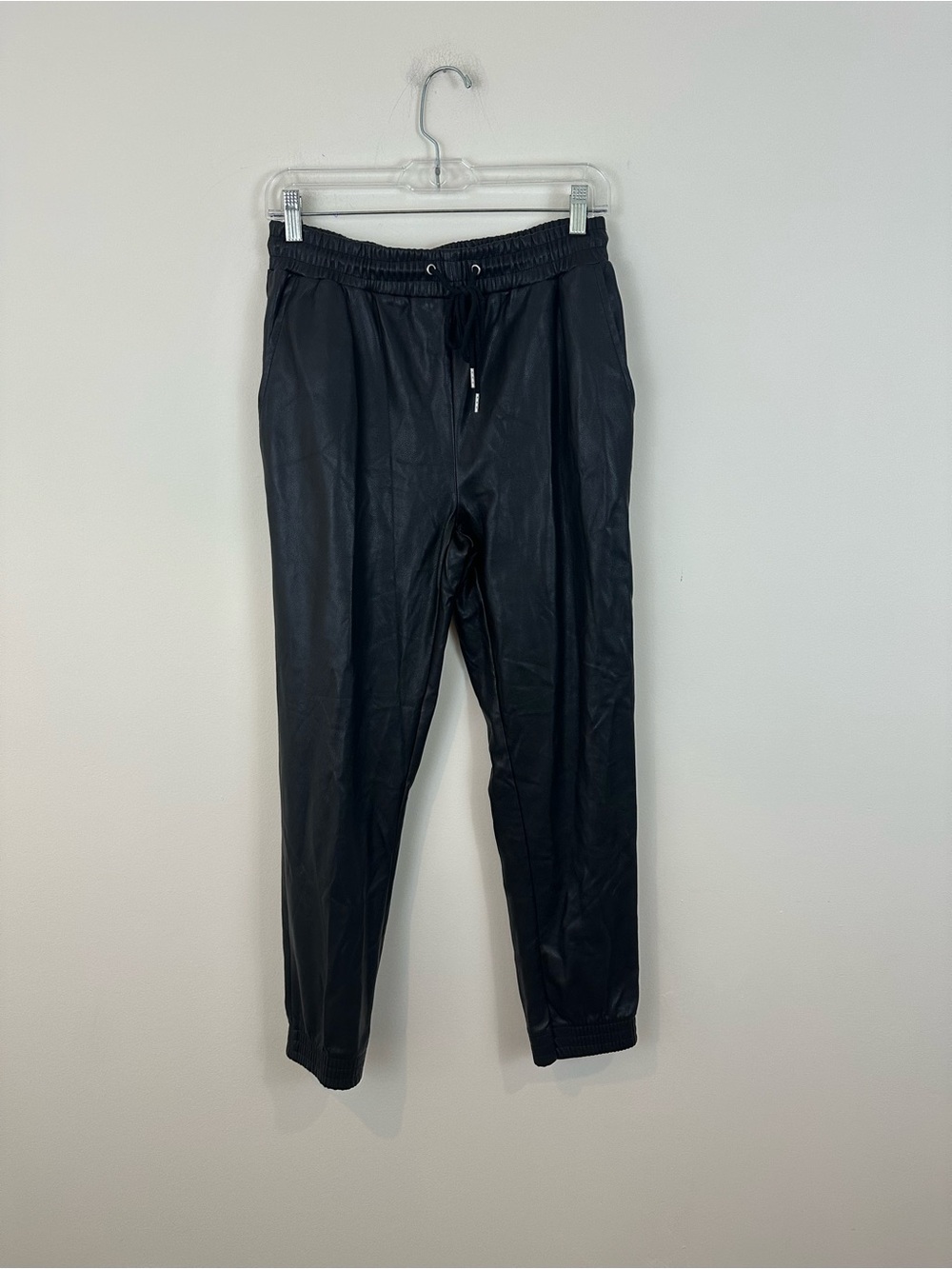 Tahari Black Faux Leather Jogger Pants Size Small Women's